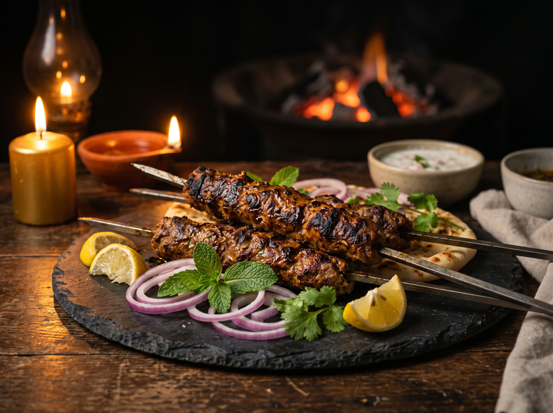 Seekh Kebab, charred and smoky